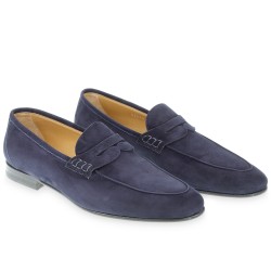 Penny moccasin in blue suede handmade by Fratelli Borgioli
