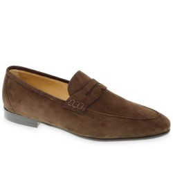 Brown suede penny loafers handmade by Fratelli Borgioli