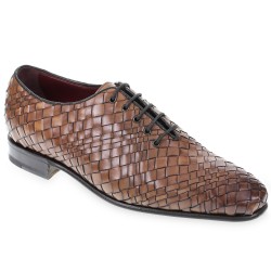 Oxford-Schuhe aus braunem Leder, gewebt und handgefärbt von Fratelli Borgioli