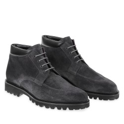 Men's lace-up ankle boots in gray suede handmade by Fratelli Borgioli