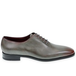 Men's Oxford wholecuts shoes in hand-dyed gray leather with burgundy shades