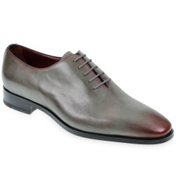 Herren-Oxford-Schuhe aus handgefärbtem grauem Leder mit burgunderroten Farbtönen
