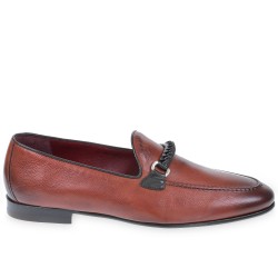 Men's loafer in brick-colored leather with braided loop