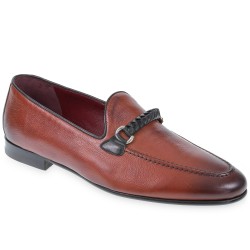 Men's loafer in brick-colored leather with braided loop