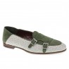 Double buckle moccasin in green suede and woven fabric - Fratelli Borgioli