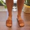 Men's leather slides sandals in tan leather handmade