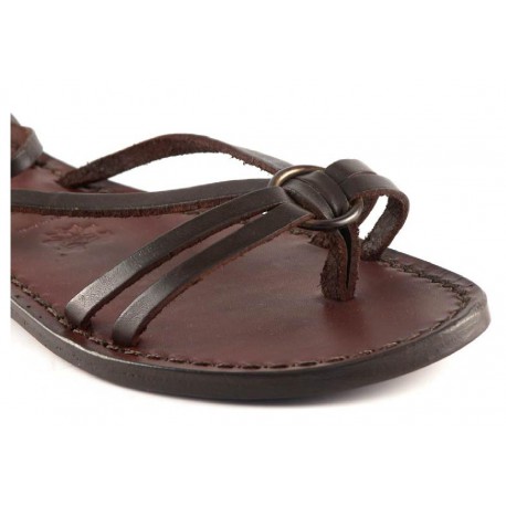 Women sandals hand made in Italy in dark brown leather | The leather ...