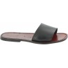 Men's leather slides sandals in dark brown leather handmade