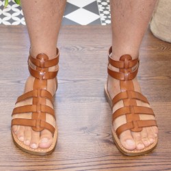 Sandali romani da uomo in pelle color cuoio antico